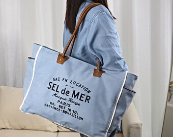 Sacs à main d'été pour femmes, sac à main en toile sel de mer - Cabas recyclé - Style rétro - Grandes et petites tailles - Blanc