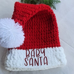 Baby Christmas personalized crochet hat, Customized Santa Baby hat, New born first Christmas hat