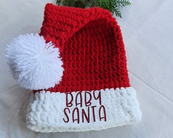 Baby Christmas personalized crochet hat, Customized Santa Baby hat, New born first Christmas hat