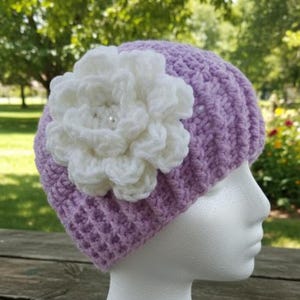 Crochet Beanie Hat with Flower: Handmade Acrylic Cloche
