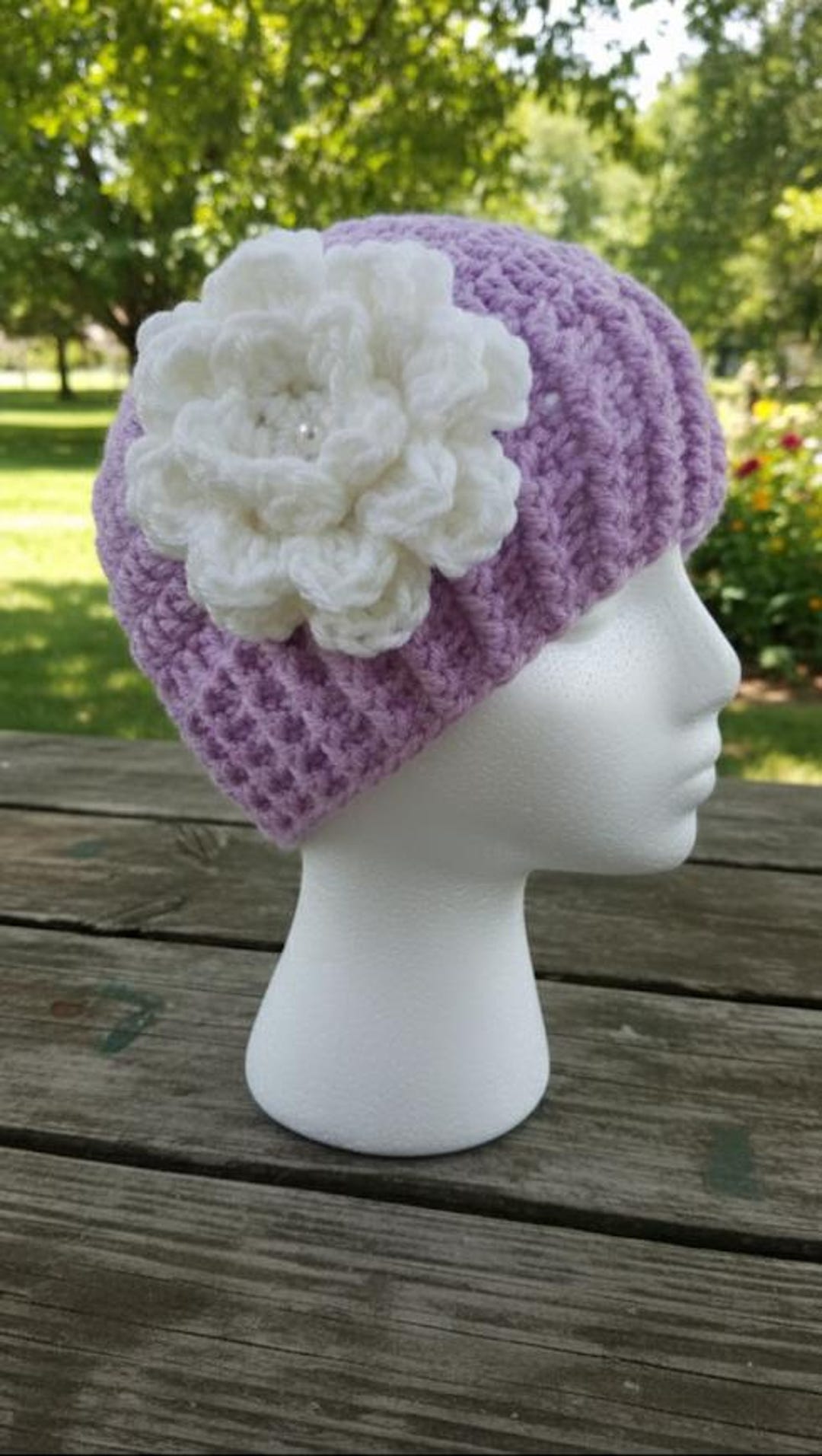 Crochet Beanie Hat With Flower: Handmade Acrylic Cloche - Etsy