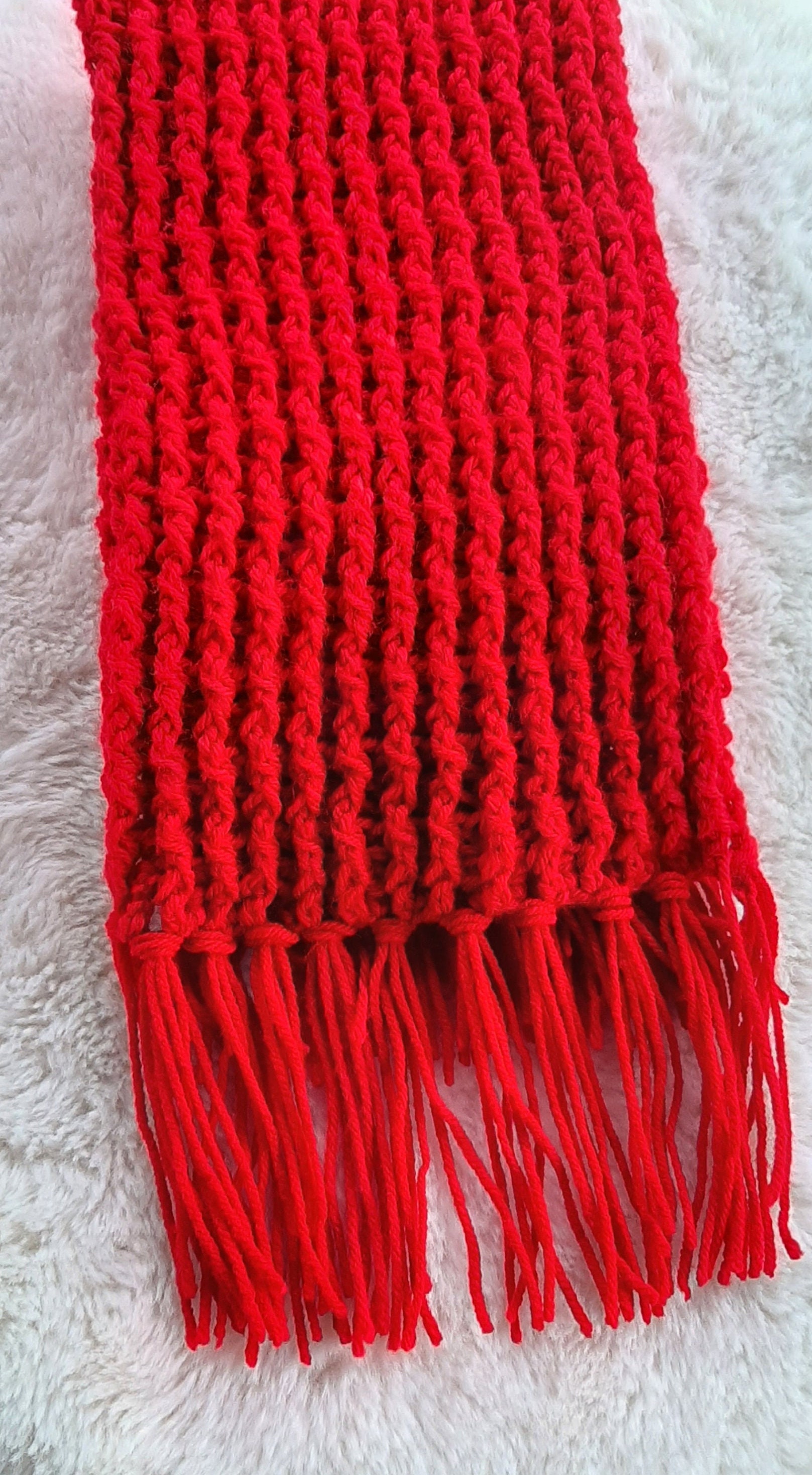 Chunky Scarf for Women, Handmade Gift, Long Waffle Stitch Knit