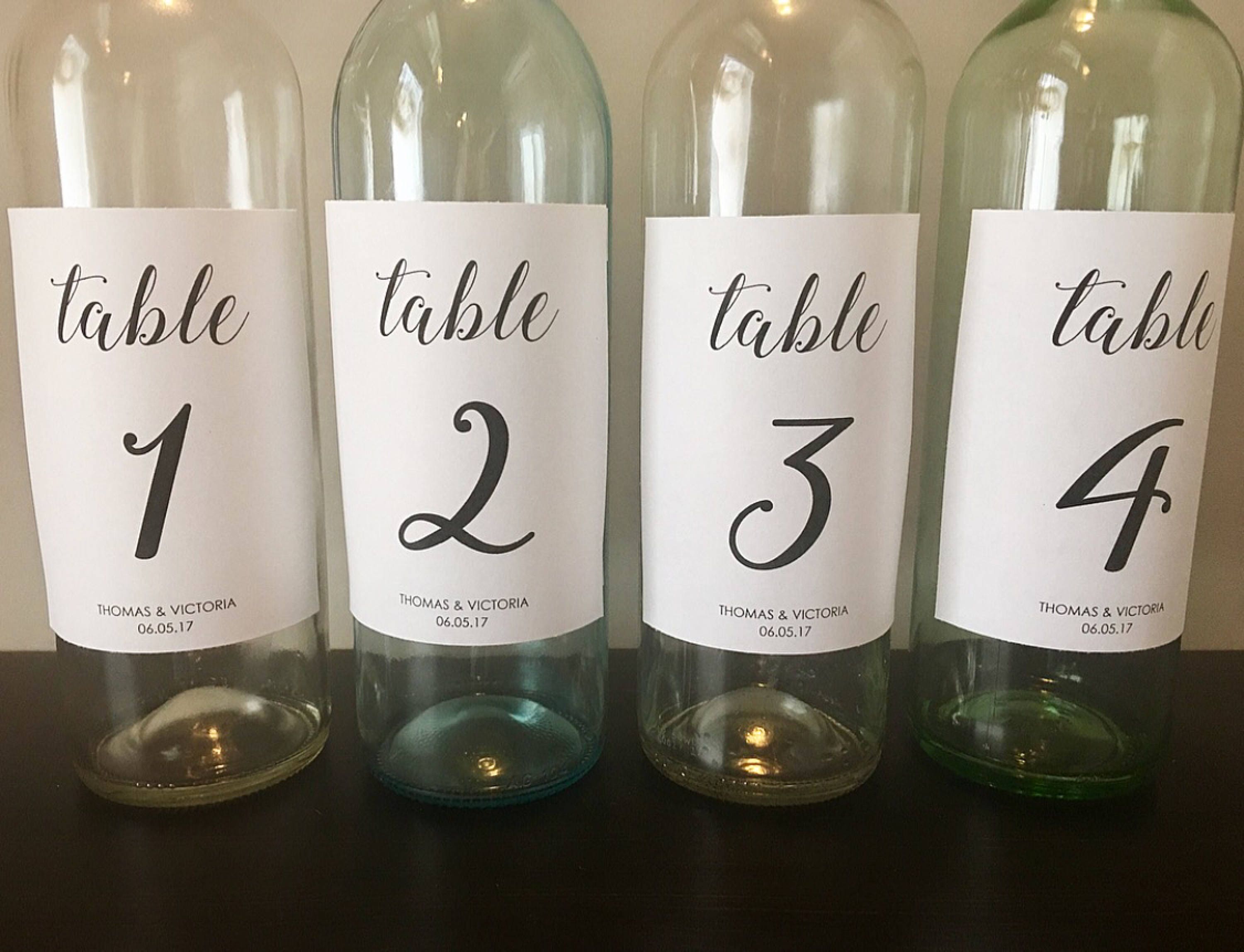 Table Number Wine Bottle Label // Wedding Table Numbers // Etsy