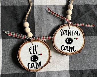 Elf Cam/Santa Cam Christmas Ornaments // Birch Wood Slice Ornament // Christmas Ornament