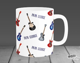 Personalised Guitar Music Rock Band Novelty Gift Mug Heart Handle