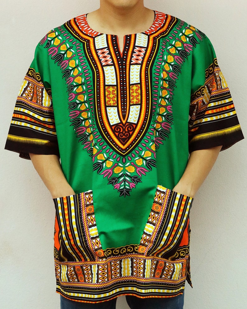 Cotton Shirt SHT005 Ornatcha Pha Fai Brand Green XS, S, M, L, XL, 2XL, 3XL Sizes African Dashiki Unisex Shirt