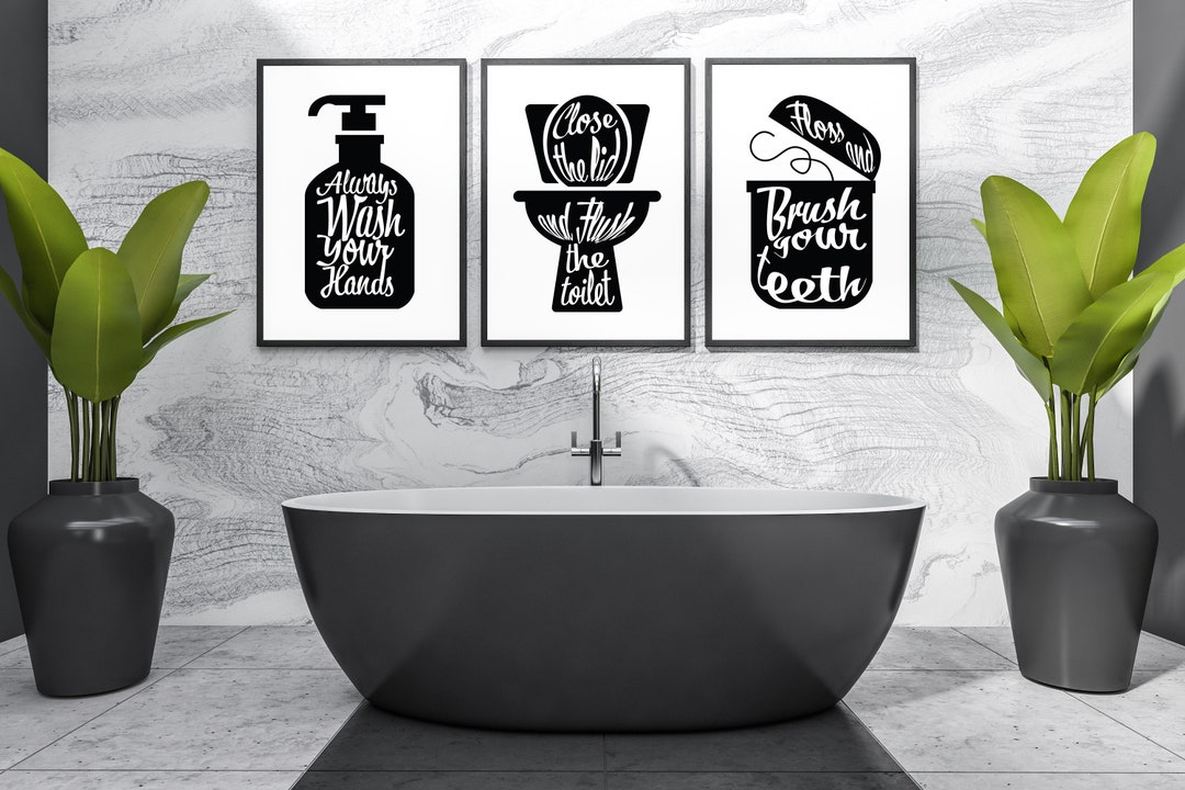 Set of 3 Printable Bathroom Wall Art - Always Wash Your Hands, Close ...