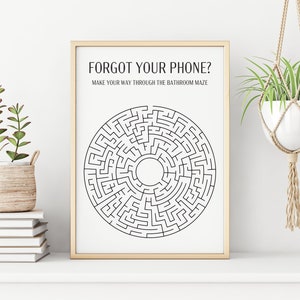Forgot Your Phone? Maze Printable Bathroom Wall Decor