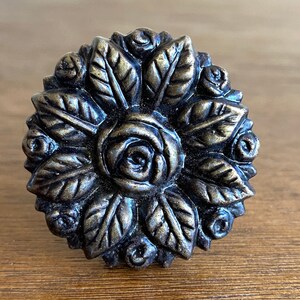 NOS Vintage Brass Rose Drawer Knob Pull, Drawer Pull, Furniture Hardware Drawer Pull Salvage Architectural Furniture Restoration Hardware