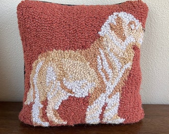 Vintage Needlepoint Dog Pillow, Wool Accent Throw Pillow