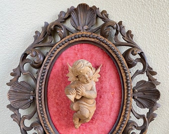 Vintage Framed Cherub Angel Figurine