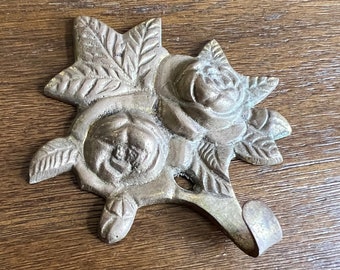 expires Sept, 22nd*** Vintage Brass Rose Wall Hook, Floral Decor