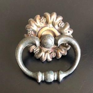 Vintage Brass Drop Loop Pull with Backplates, Vintage Drawer Pull Vintage Salvage Furniture Hardware Restoration Hardware