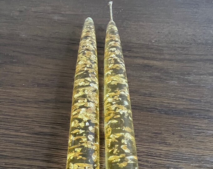 Pr. of Vintage Gold Lucite Gold Foil Fleck Candlestick MCM Tapered