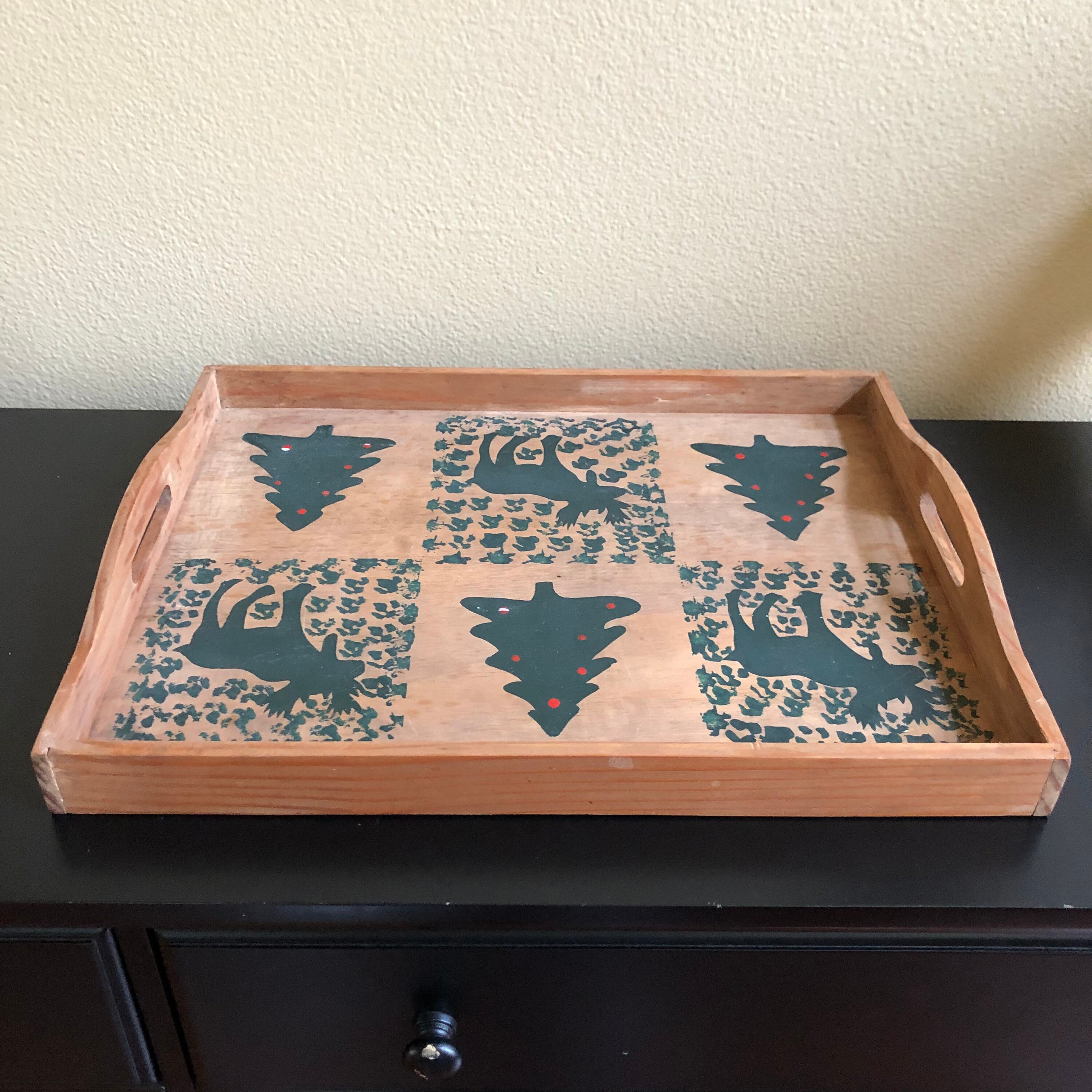 Vintage Wooden Christmas Tree and Moose Tray Vintage Country Etsy