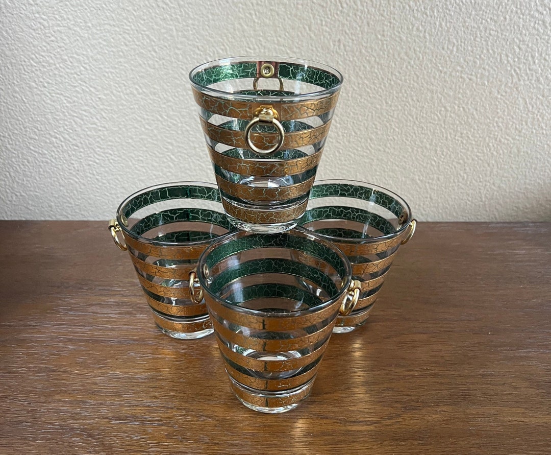 Vintage Culver Green and Gold Mini Ice Buckets, Culver Barware, Culver