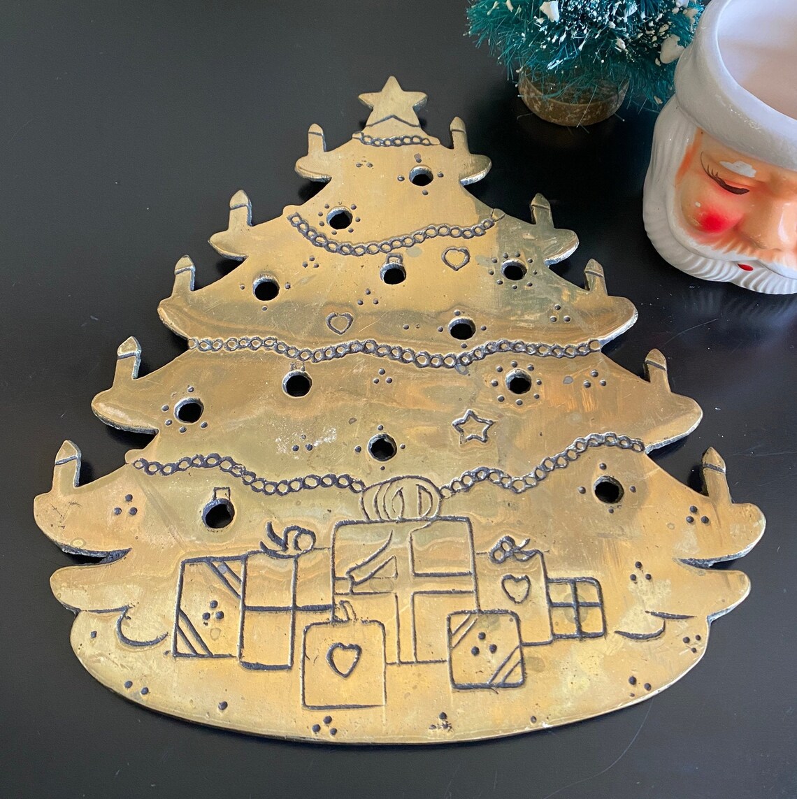 Vintage Brass Christmas Tree Trivet Christmas Trivet Etsy