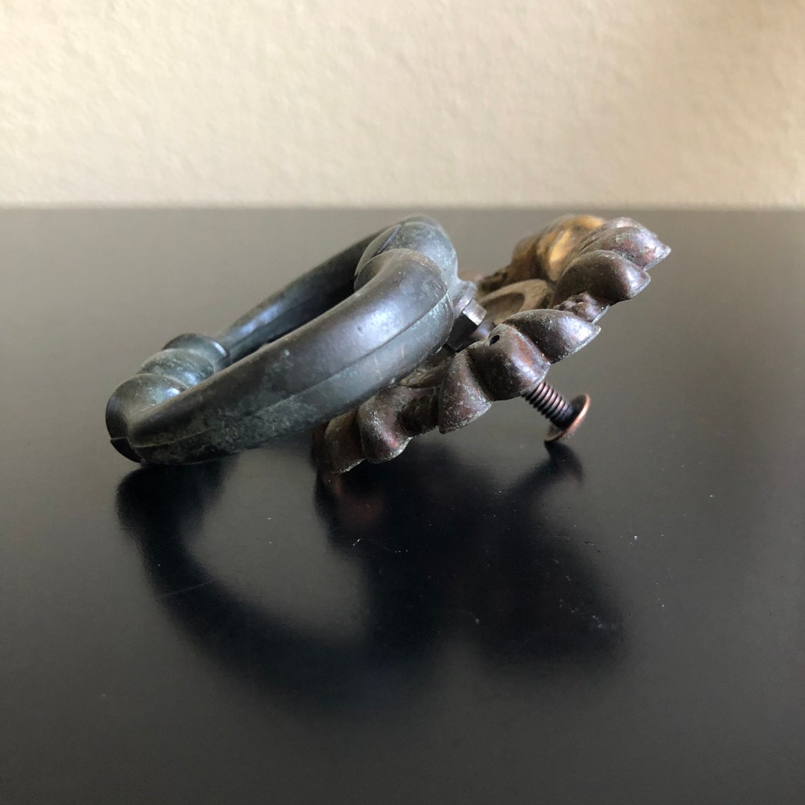 Vintage Brass Drop Loop Pull With Backplates Vintage Drawer Etsy