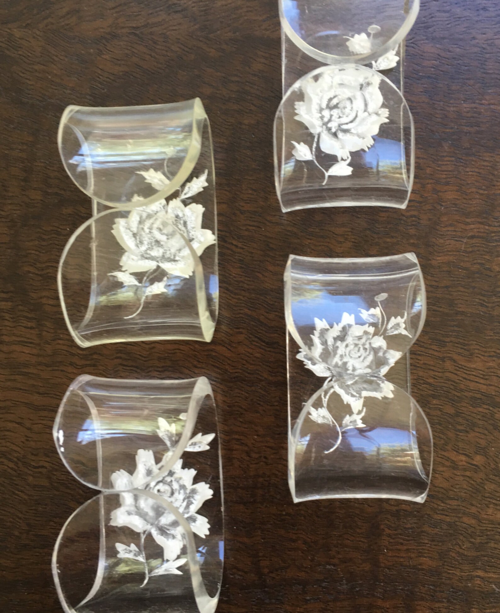Vintage 4 Clear Lucite Napkin Ring Holder with Etched Flower Etsy