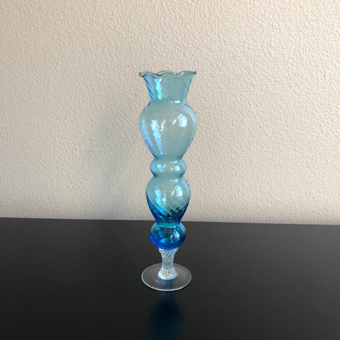 Vintage Blue Glass Vase Blue Glass Vase Vintage Blue Swirl Etsy