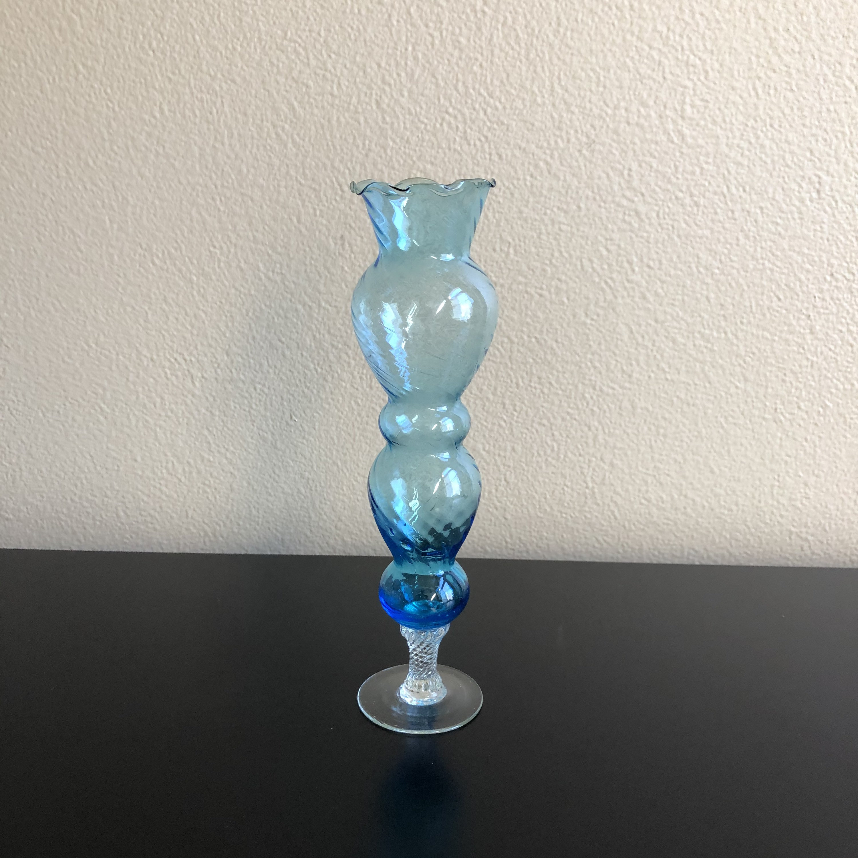 Vintage Blue Glass Vase Blue Glass Vase Vintage Blue Swirl Etsy