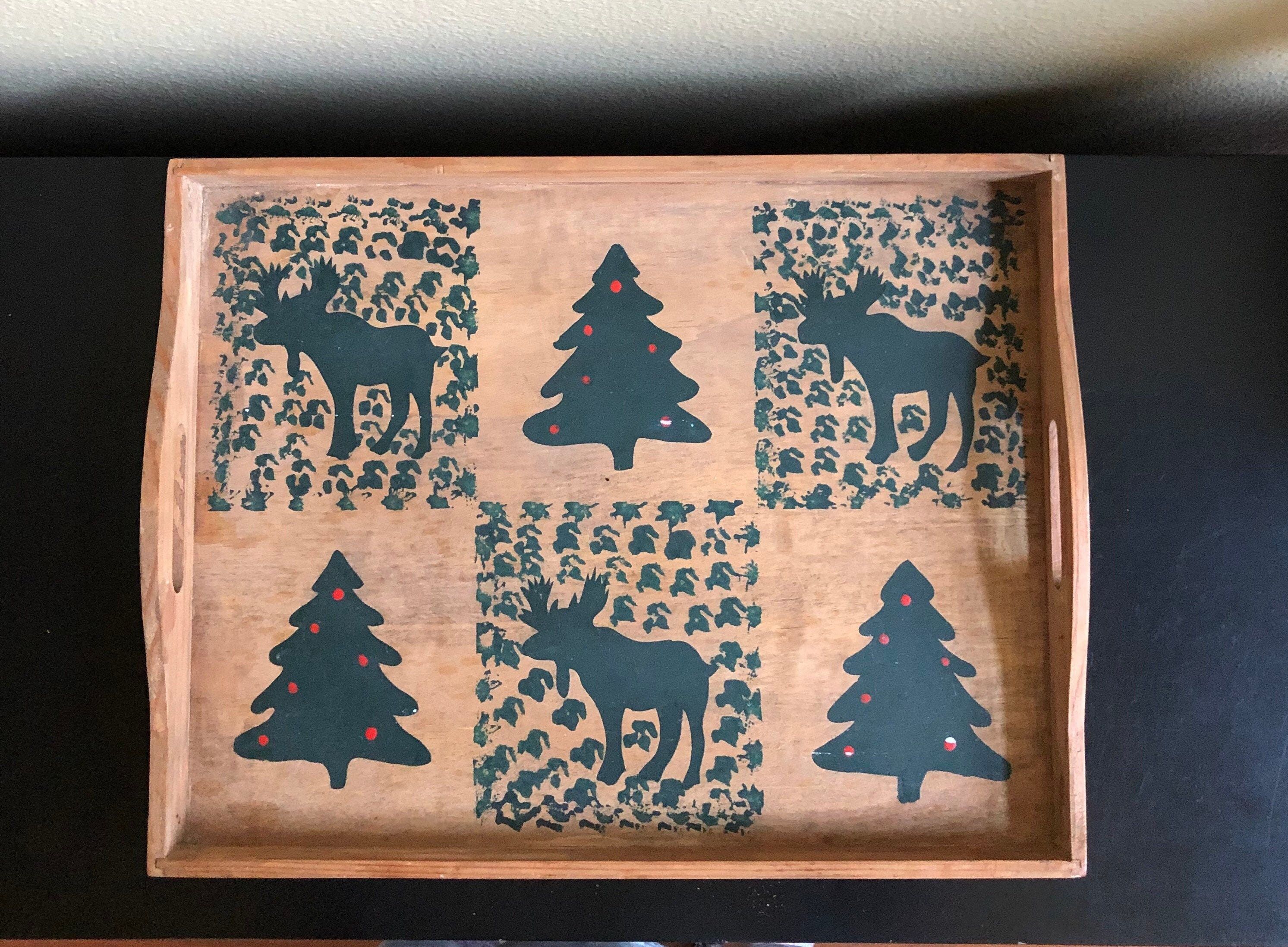 Vintage Wooden Christmas Tree and Moose Tray Vintage Country Etsy