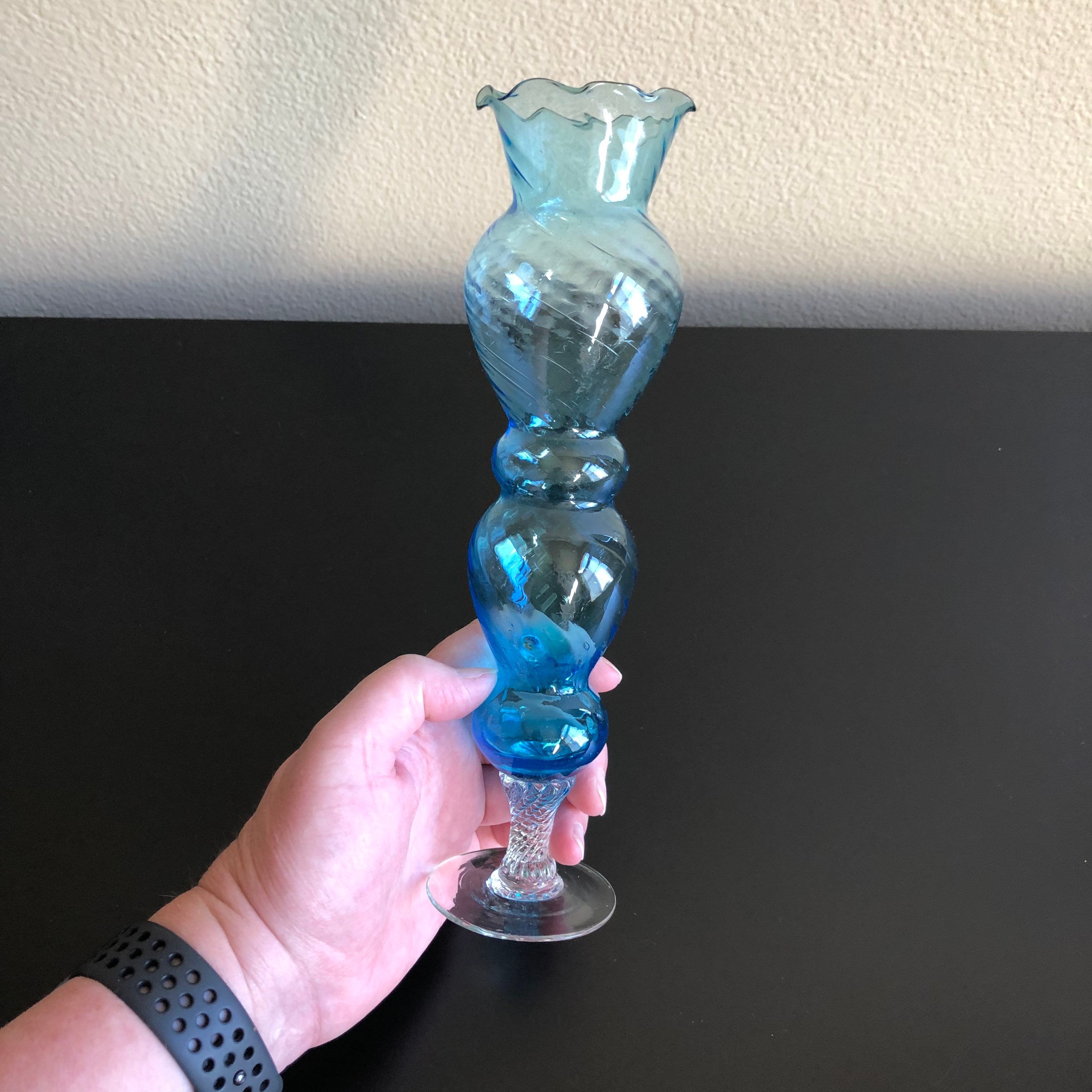 Vintage Blue Glass Vase Blue Glass Vase Vintage Blue Swirl Etsy