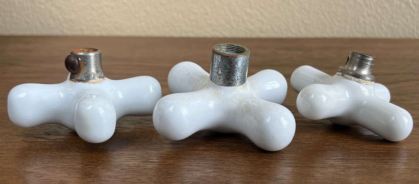 Vintage Porcelain Shower Knobs Hot Cold Drain Faucet Handles Etsy