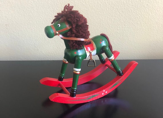 Vintage Antique Wood Rocking Horse Vintage Red and Green Rocking