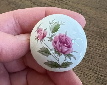 Vintage Porcelain Rose Drawer Knobs, Pink Floral Pulls