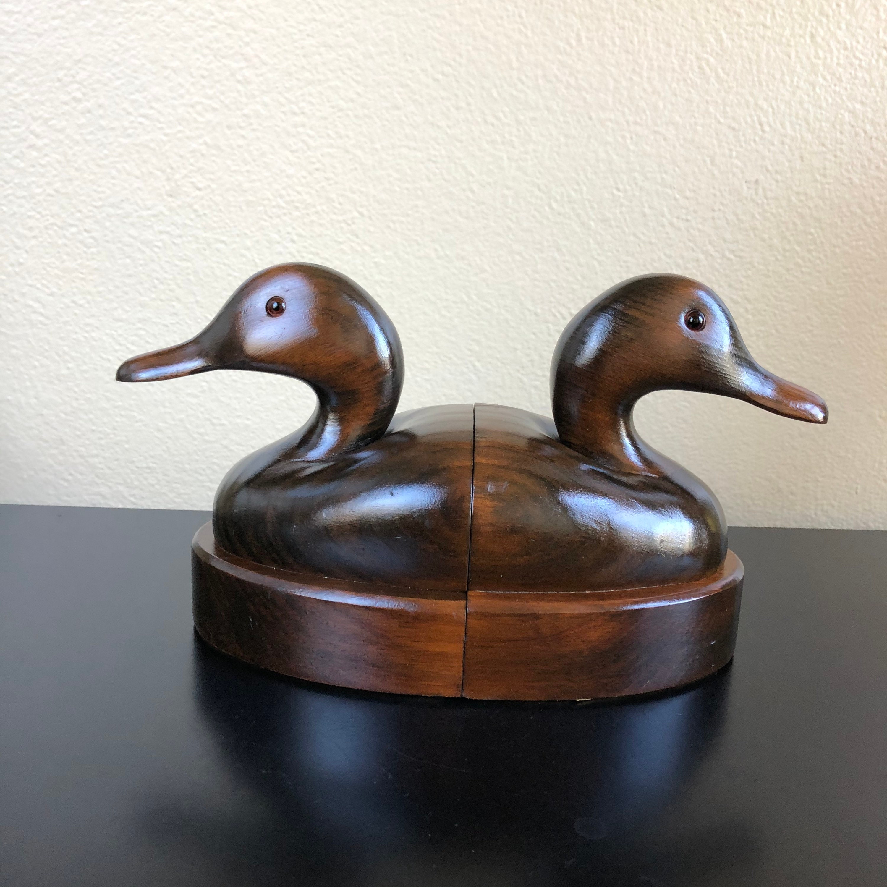 Vintage Carved Wood Duck Bookends Black Duck Bookends Wooden Etsy UK