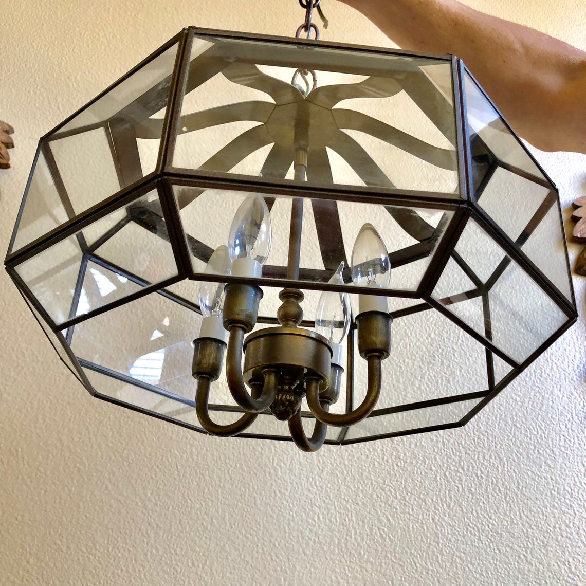Vintage Brass Octagon Hanging Light Fixture Vintage Octagon Etsy