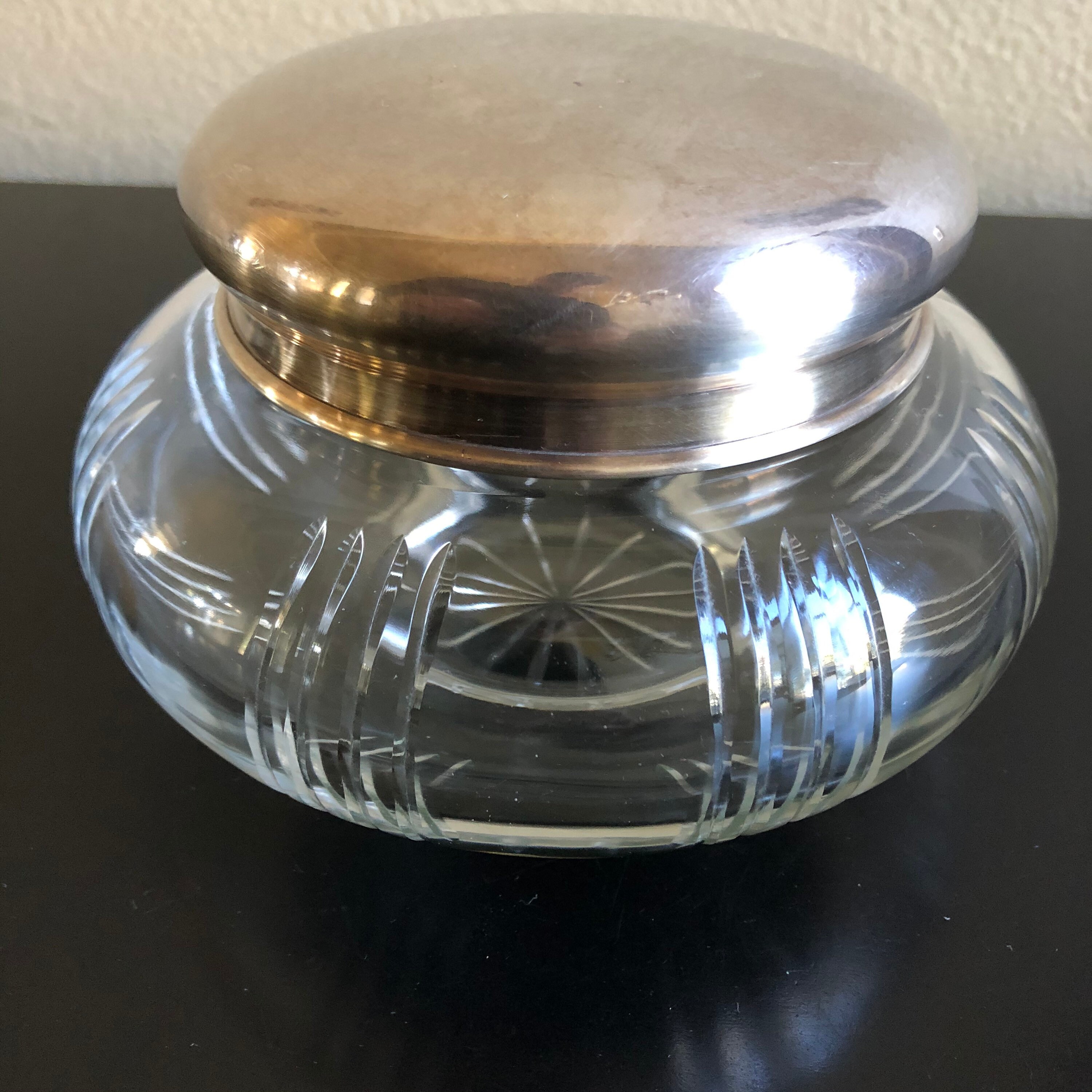 Large Vintage Glass Vanity Jar with Metal Top Vanity Trinket Etsy