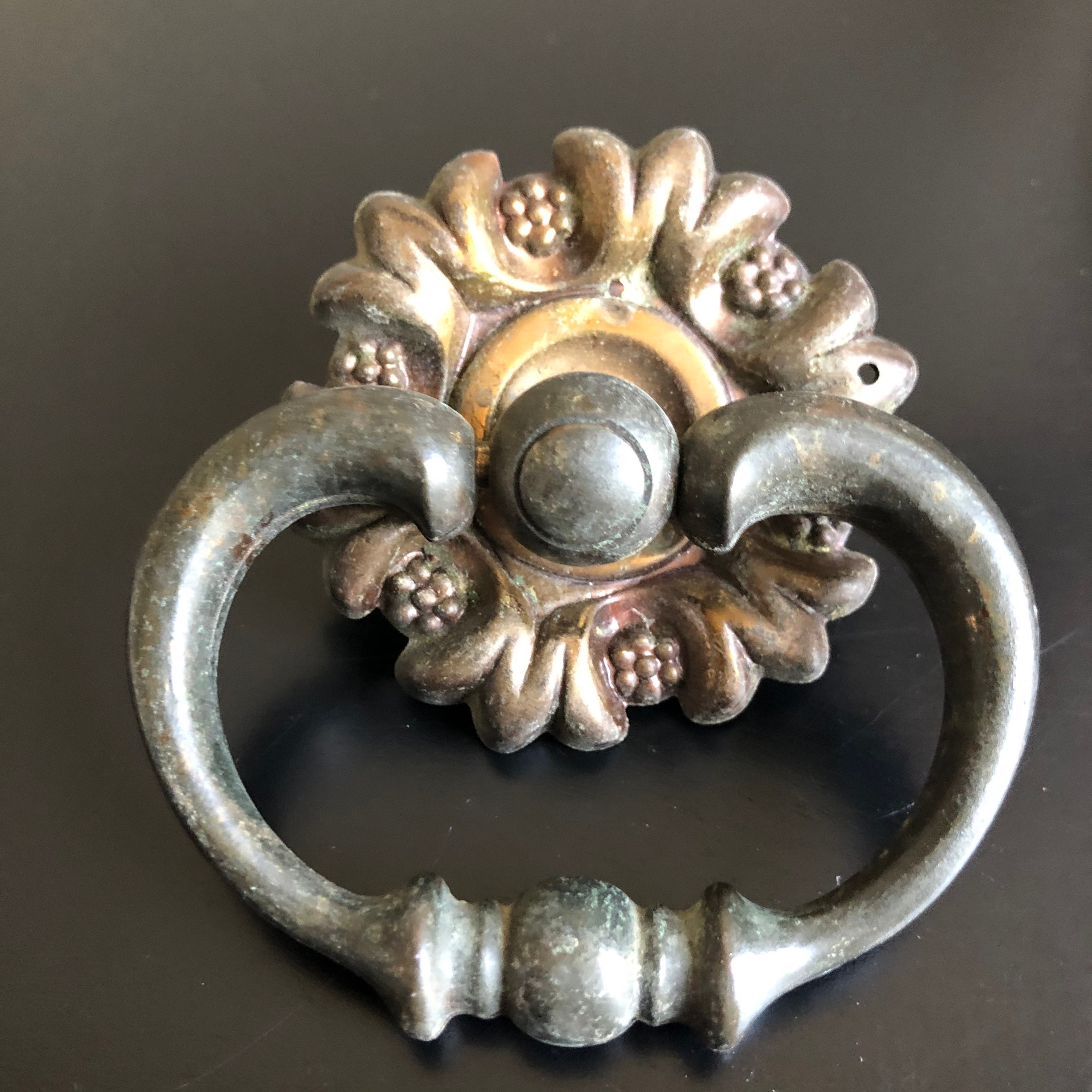 Vintage Brass Drop Loop Pull with Backplates Vintage Drawer Etsy