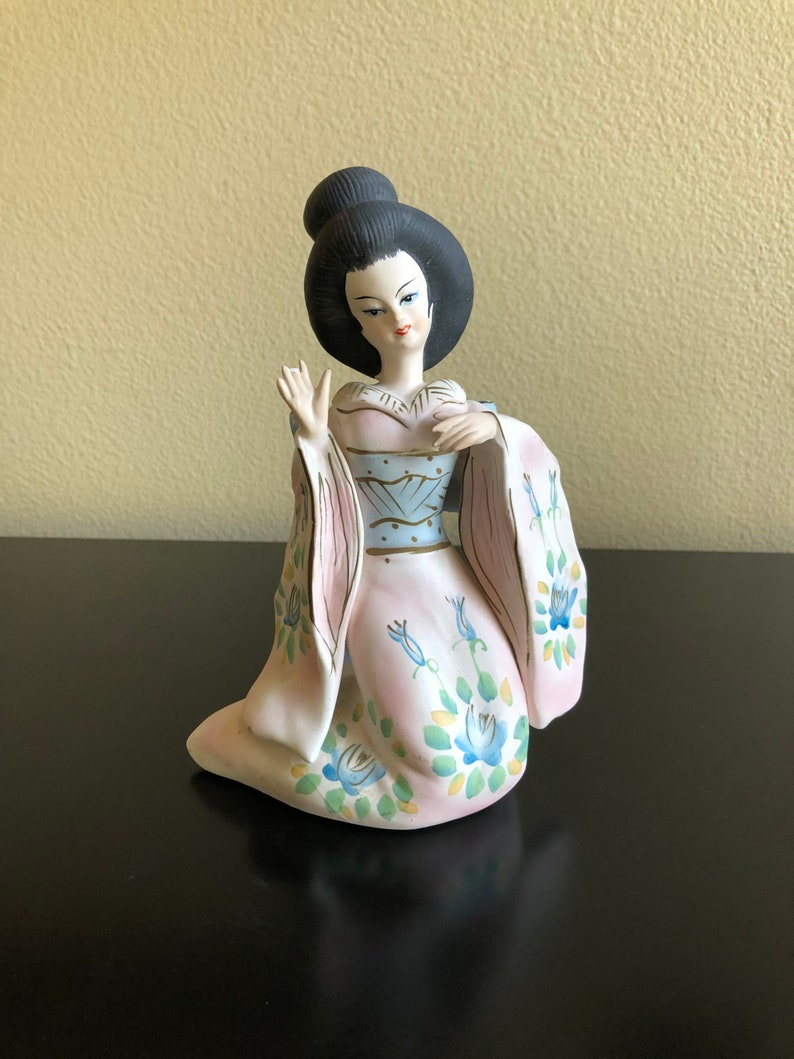 Porcelain Ceramic Japanese Geisha in Pink Kimono With Large Etsy