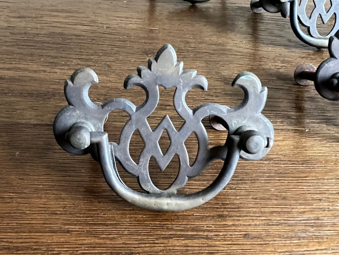 Vintage Brass Drop Handle Drawer Pulls Small Brass Drawer Etsy