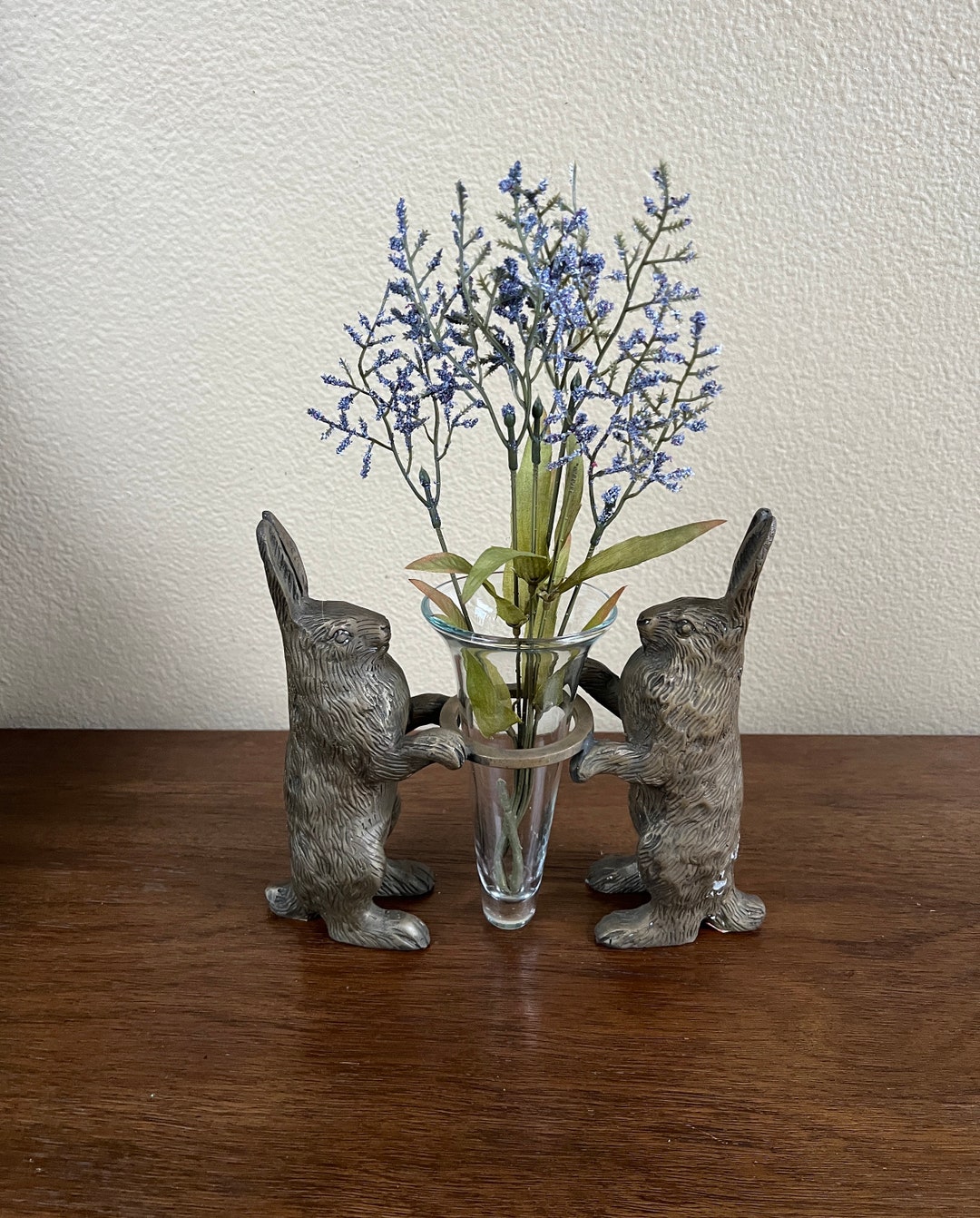 Vintage 2 Iron Rabbit With Glass Vase, Vintage Bunny Rabbit Vase ...