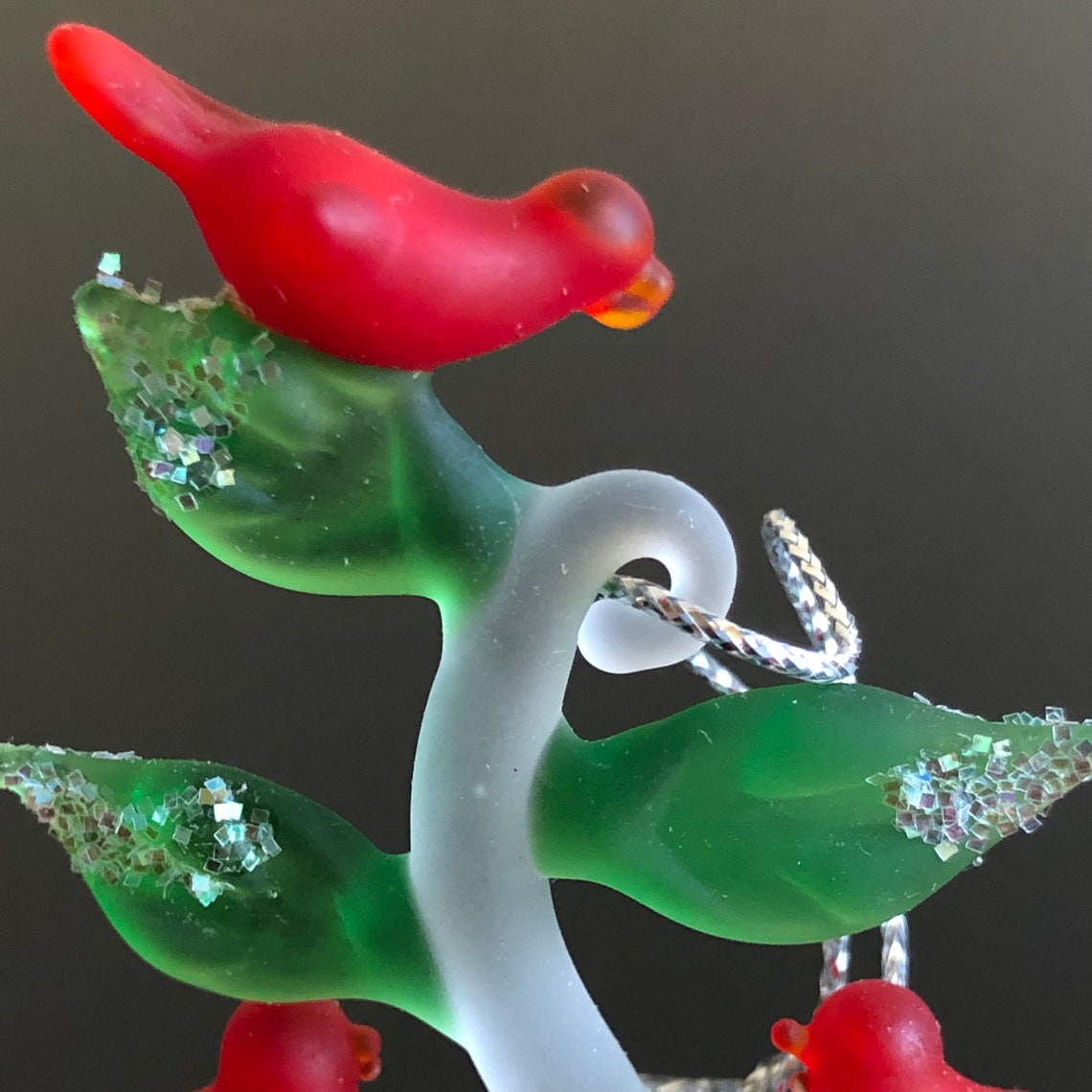 Frosted Glass Red Birds in Tree Ornament Red Bird Tree Etsy