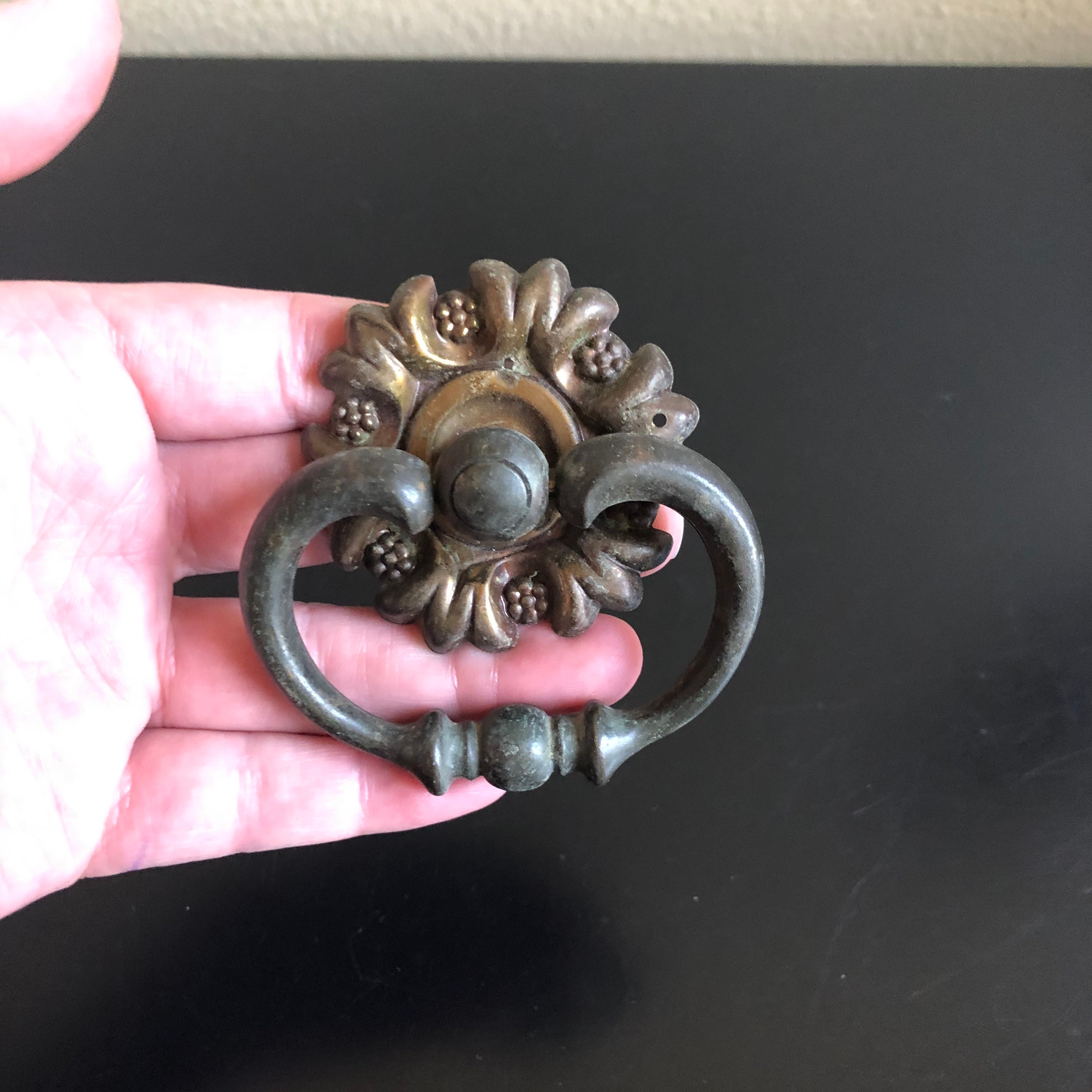 Vintage Brass Drop Loop Pull with Backplates Vintage Drawer Etsy