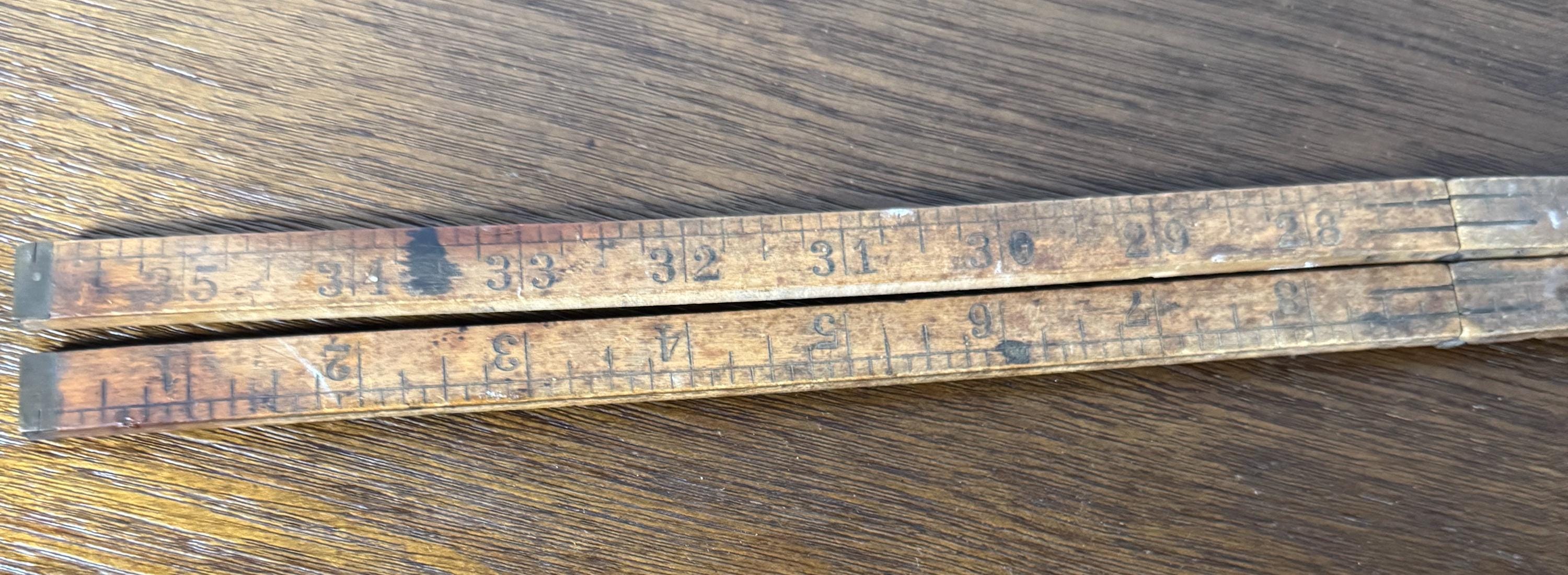 Long Old Ruler Antique Stanley Brass and Wood Folding Ruler Collectible Small ...