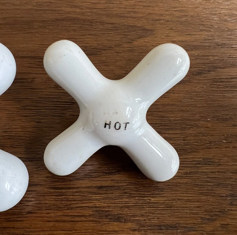 Vintage Porcelain Shower Knobs Hot Cold Drain Faucet Handles Etsy