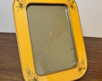 Vintage Enamel Yellow Picture Frame, Yellow Picture Frame, Picture Frame, Yellow Photo Frame, Photo Frame