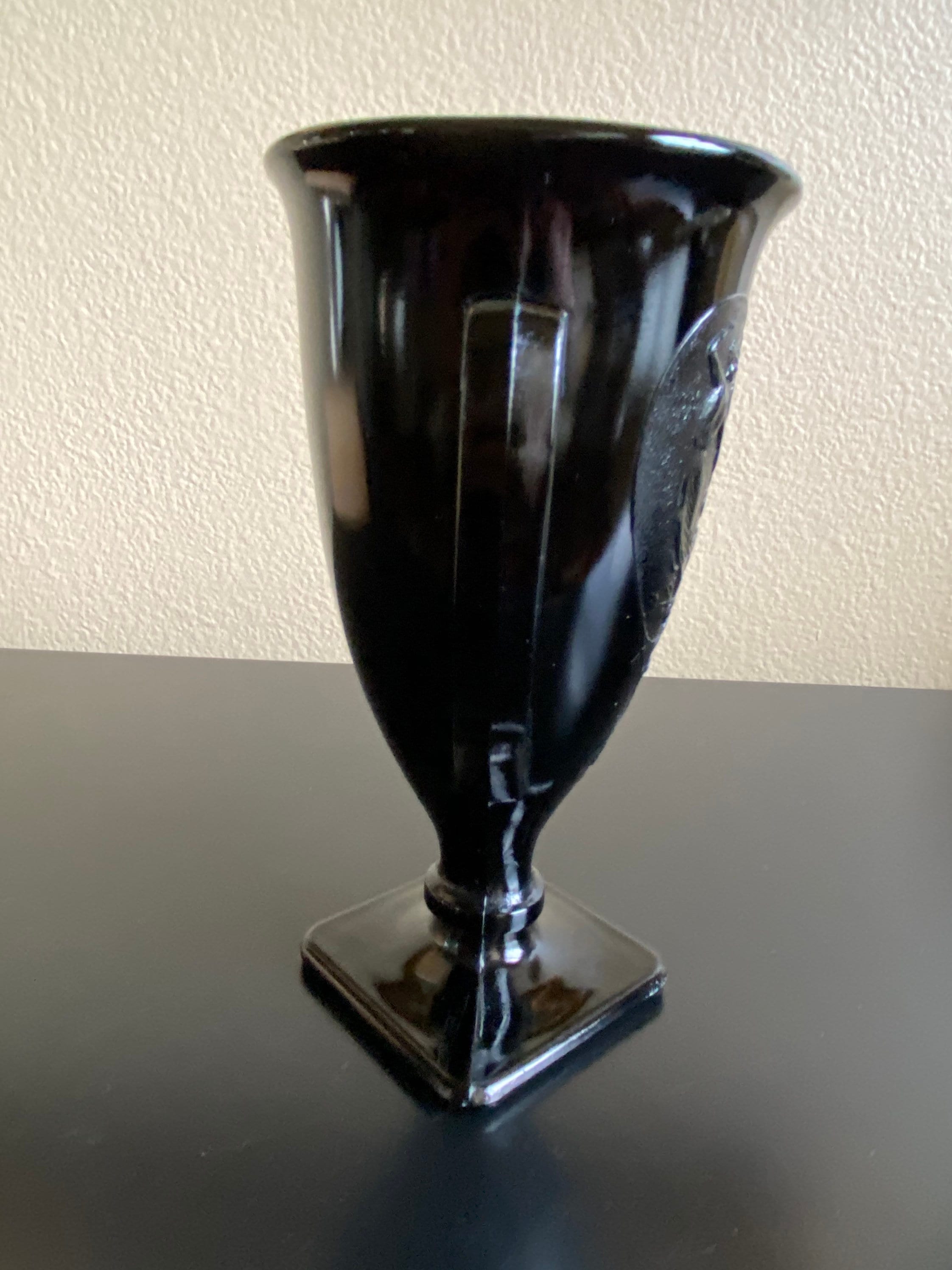 Vintage Art Deco Black Glass Loving Cup Vase Black 2 Handle Etsy