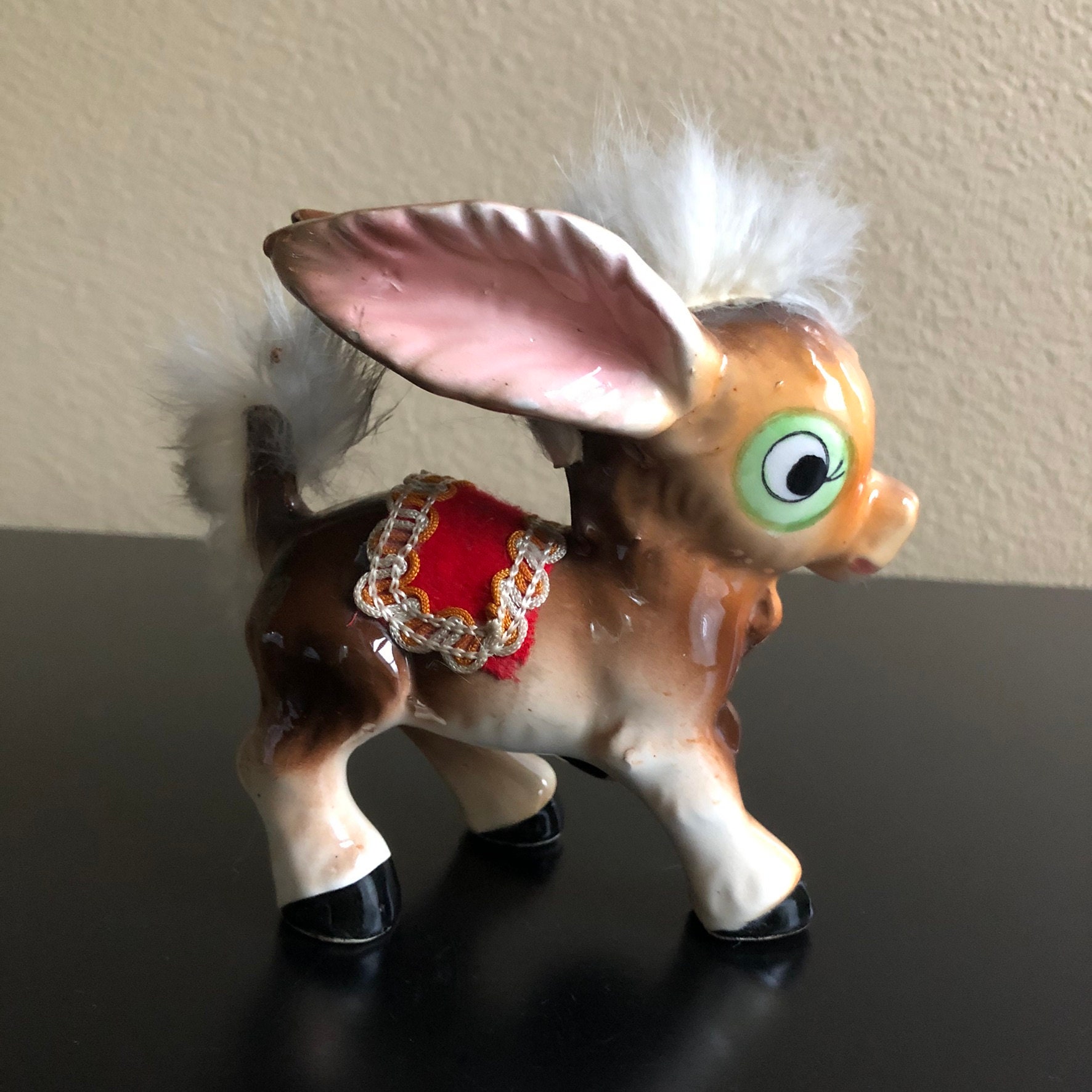 Vintage Donkey Figurine With White Fur Mane Donkey Figurine Etsy