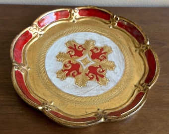 NOS Vintage Italian Red and Gold Florentine Wooden Tray, Decorative Tray, Italian Tray, Florentine Red Tray, Red Tray