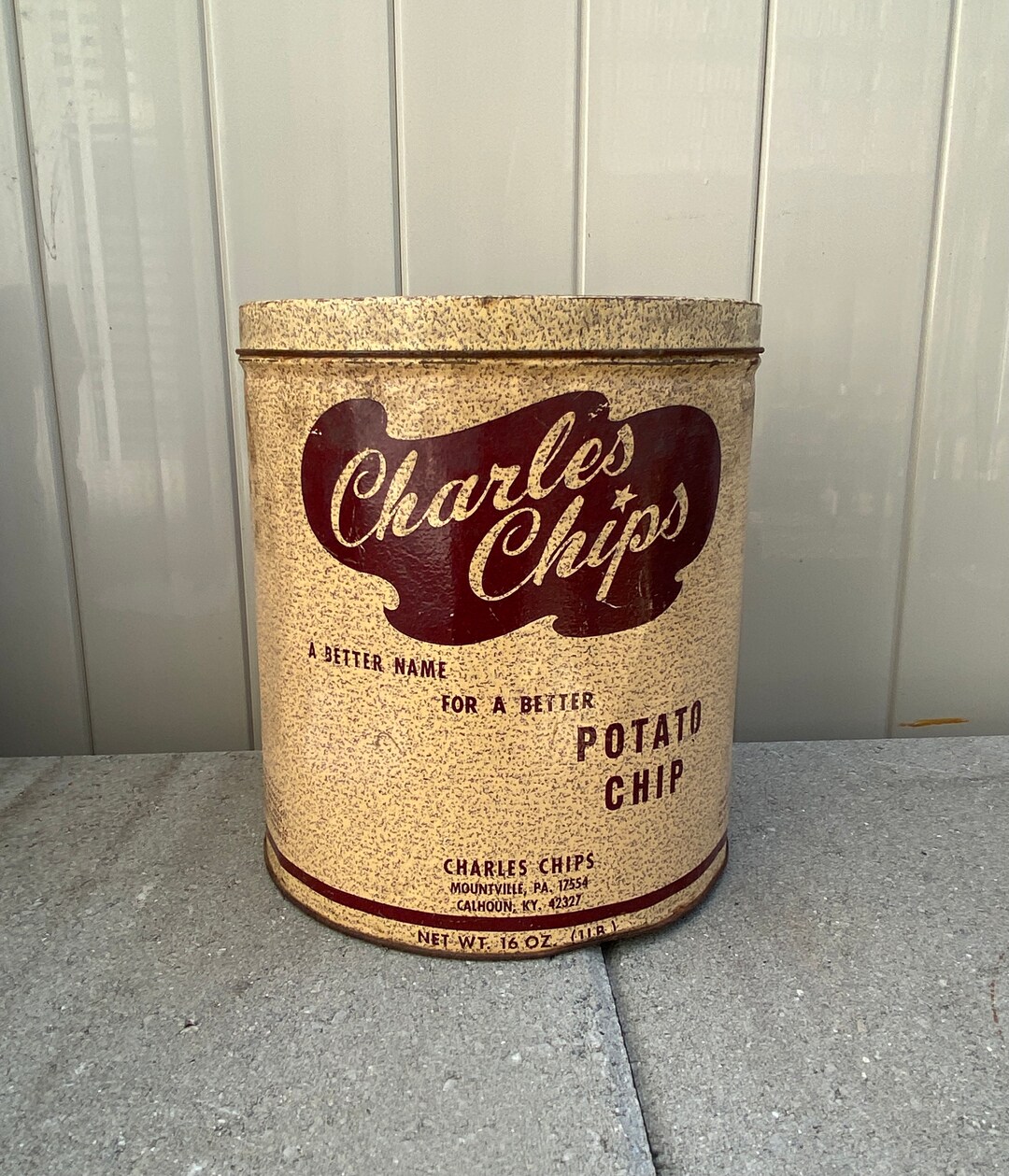 Vintage Charles Chips Tin Container, Collectible Tin Old Tin Chip