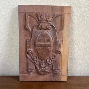 Vintage Carved Solid Wood Plaque Salvage Fragment Decorative Salvage Decoration Architecture Salvage Decor