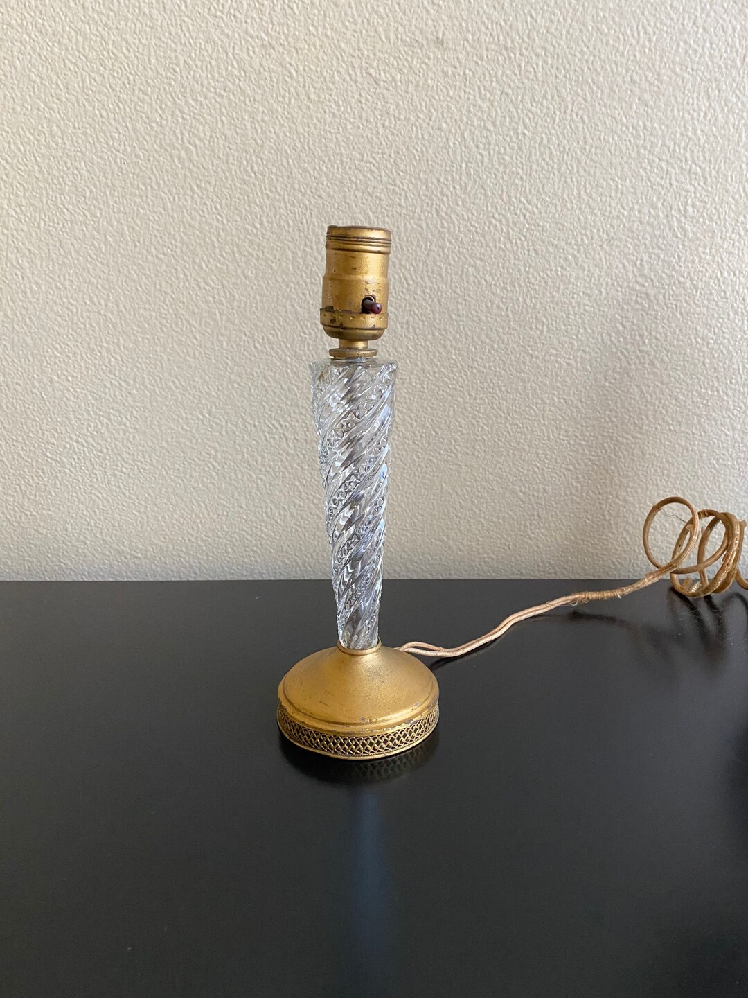 Antique Glass Table Top Lamp With Brass Base, Glass Lamp, Etsy