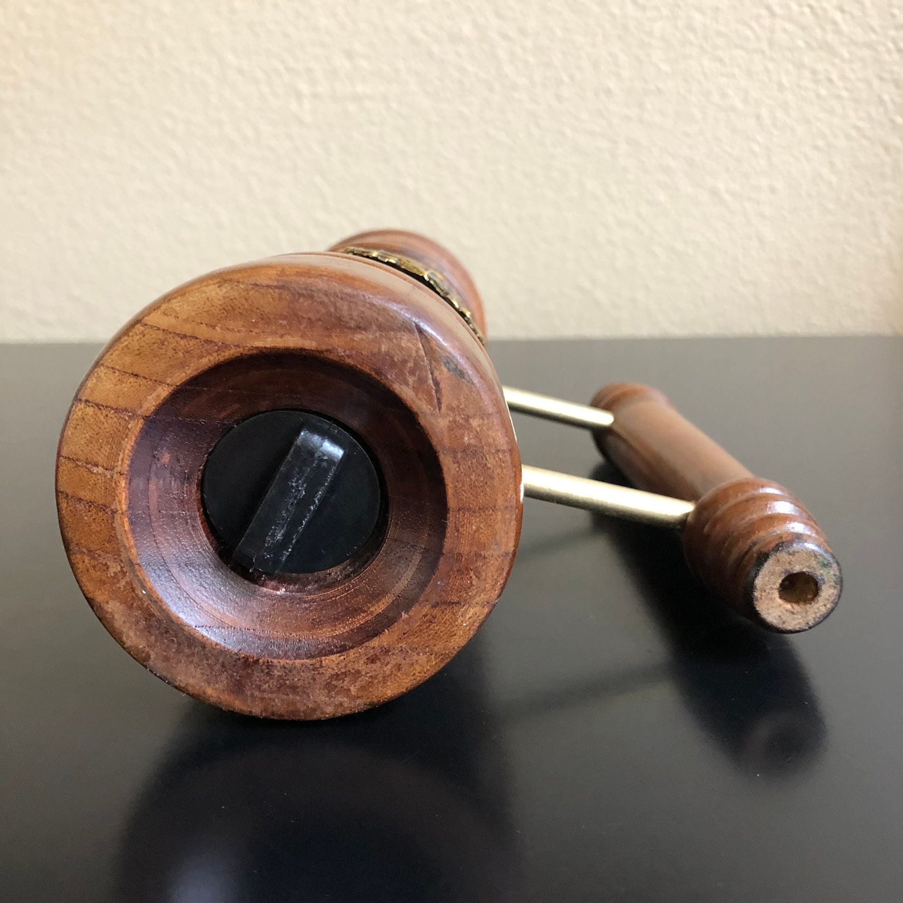 Large Vintage Wooden Salt Shaker with Brass Crest Etsy