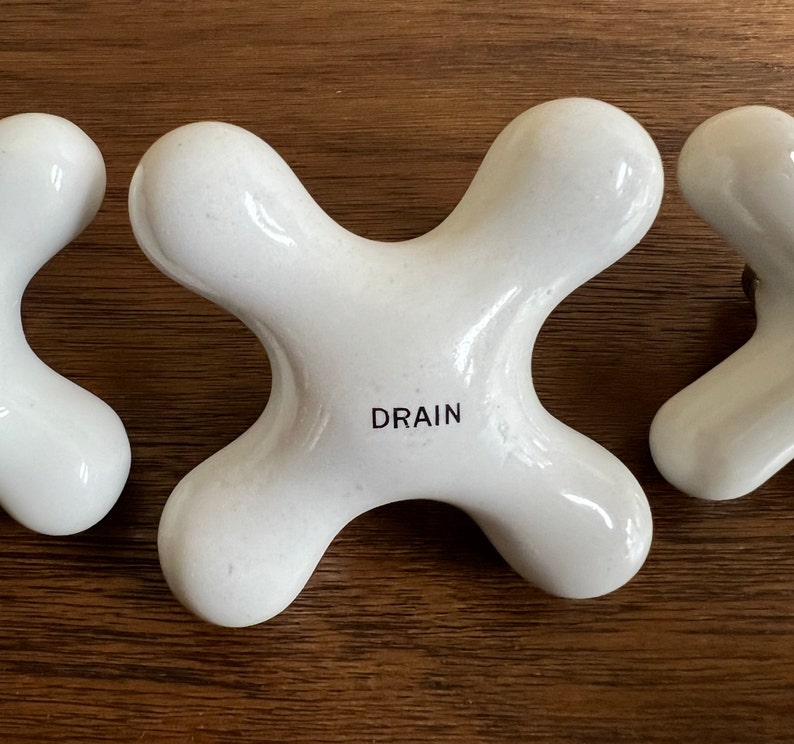 Vintage Porcelain Shower Knobs Hot Cold Drain Faucet Handles Etsy